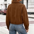 thumbnail image 6 of Xinoom Women Faux Suede Cropped Bomber Jacket, Stand Collar Full Zip Long Sleeve Loose Outer Coat with Side Pockets, Elastic Hem Casual Fall Street Outerwear Coffee,S, 6 of 8
