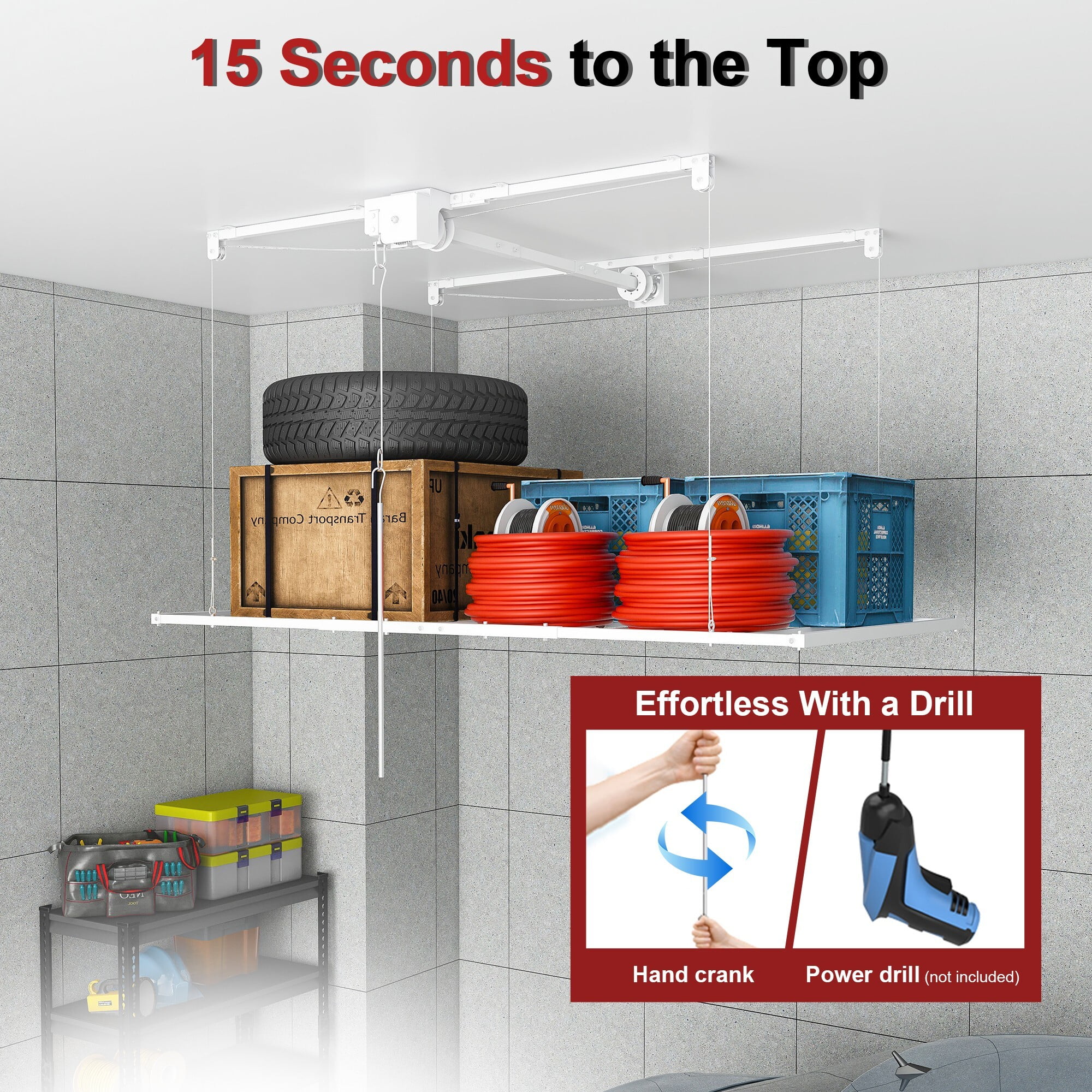 AENKYO Heavy-Duty 270 lbs Capacity Overhead Garage Storage Rack with Safety Lock, 3x6 ft Platform for 10-12 FT Ceilings
