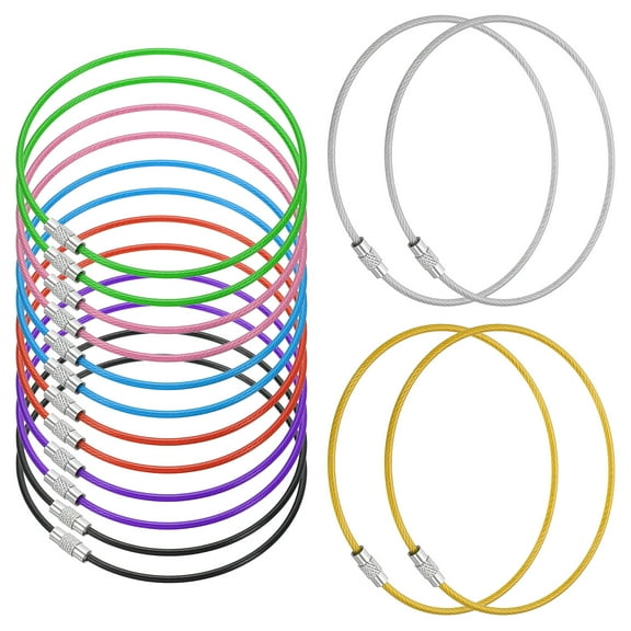 9.8 Inch Stainless Steel Wire Keychain Cable Key Ring Loop, Multicolor, 16 Pack