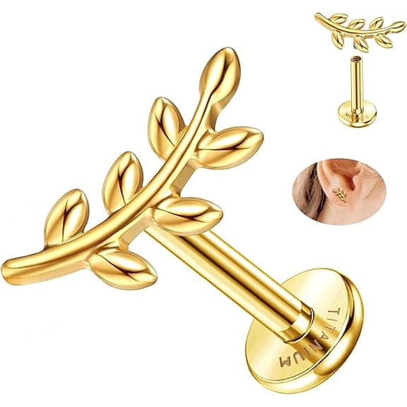 Auckpure 16G Flat Back Earrings G23 Titanium Cartilage Earrings for Women Tragus Piercing Jewelry Internally Threaded Flat Back Stud Earrings Labret Helix Conch Piercing Jewelry