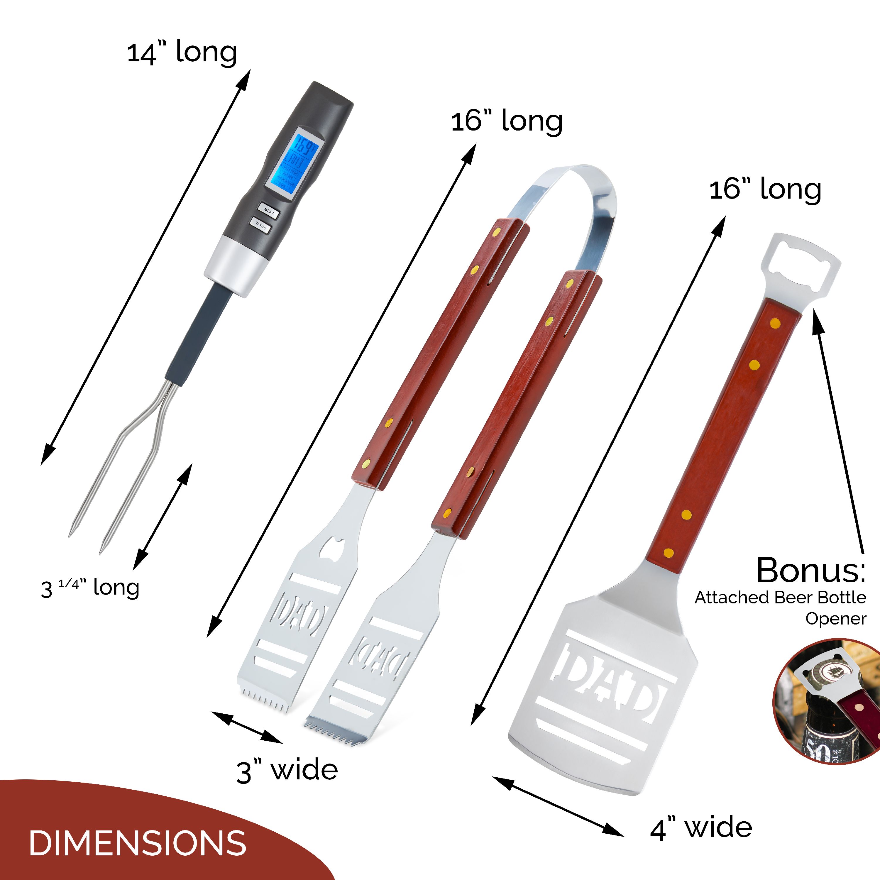 Dad BBQ Grill Set with Carry Case - 4-Piece Includes Spatula, Tongs, Digital Thermometer and Case - Great Gift for Father's Day, Dad's Birthday or Anytime for Dad - image 2 of 6