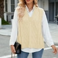 thumbnail image 5 of Aueoeo Fashion Sweater Vests for Women V Neck Sleeveless Knit Solid Color Casual Textured Ribbed Preppy Pullover Tops, 5 of 7