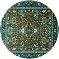 thumbnail image 1 of Ahgly Company Machine Washable Indoor Round Oriental Turquoise Blue Industrial Area Rugs, 5' Round, 1 of 4