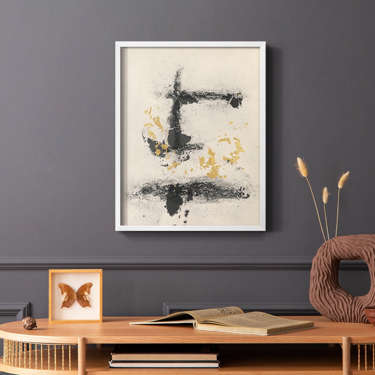 Charcoal Remnants II Framed Print in White Solid Wood Framed Print No Nail Hanging