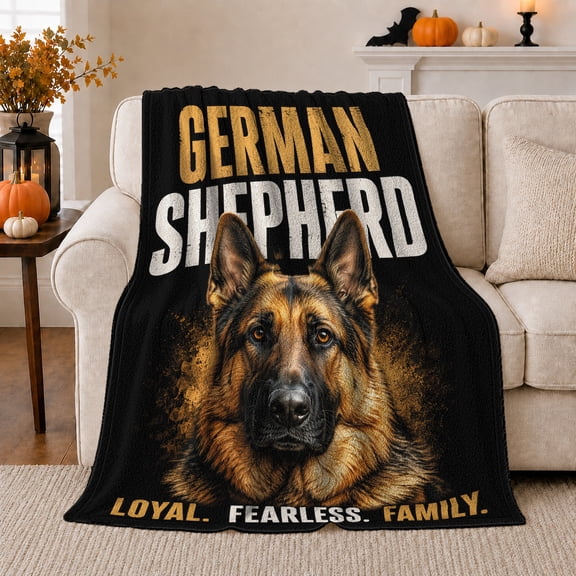 German Shepherd Loyal Fearless Family Bold Centered Portrait, Festive Pet Portrait Pattern, Warm Flannel Blanket for Living Room and Reading Nook, Dog Lovers Christmas Gift, Pet Lover Home Decor