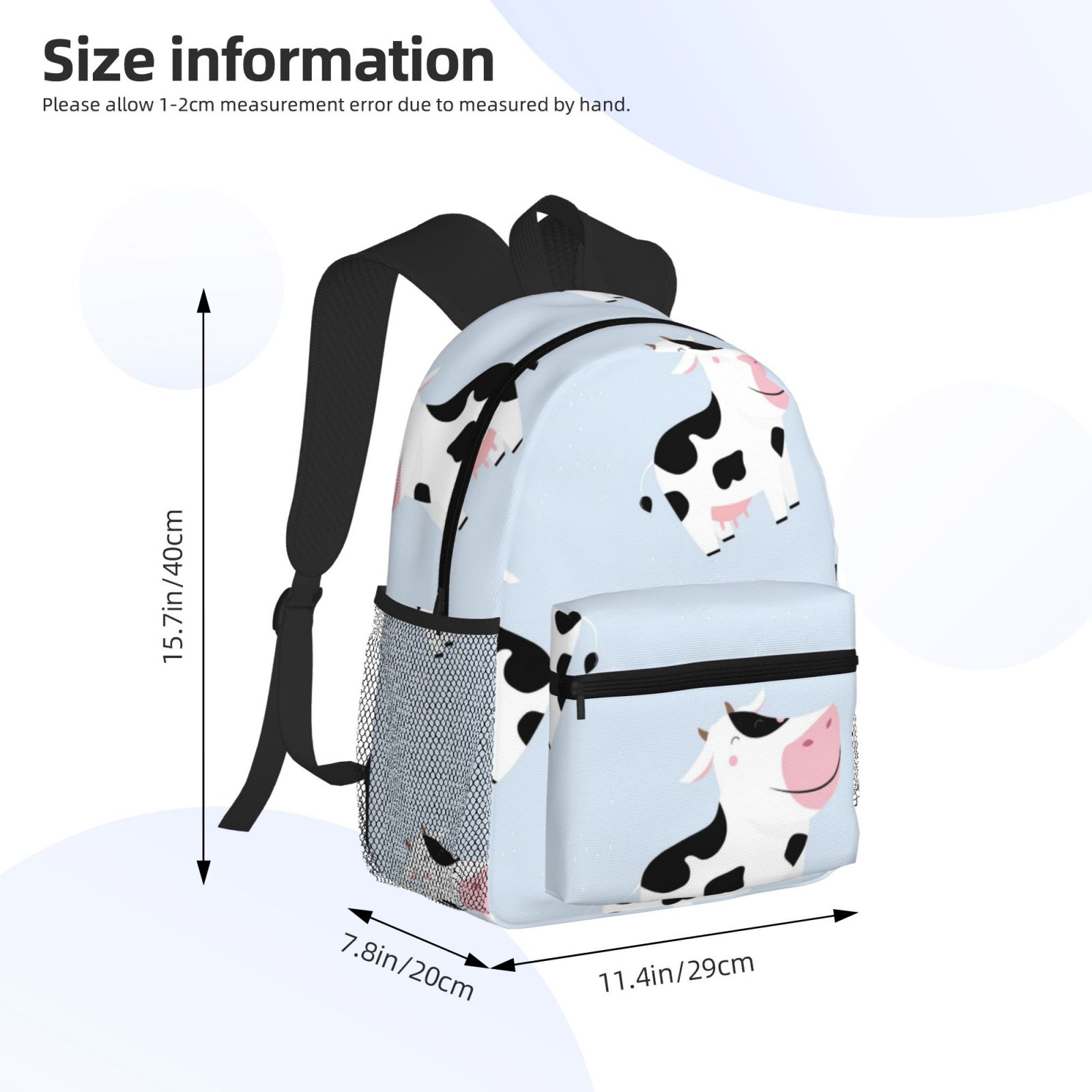Vsdgher Cute Farm Cow Print Unisex Large Capacity Bookbag Schoolbag Casual Daypack for High School/College/Teens/Travel/Work
