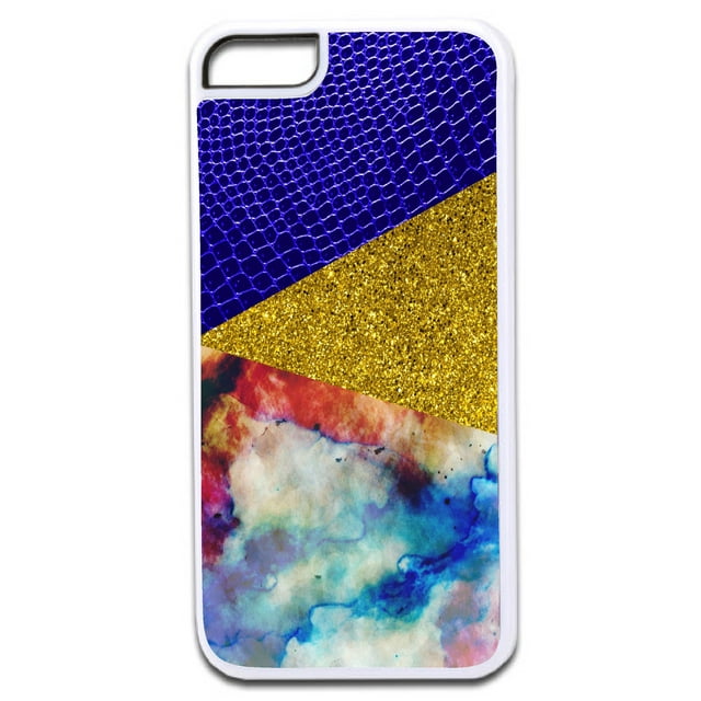 Blue Snakeskin Faux Gold Glitter and Colored Marble Print Design White Rubber Case for the Apple iPhone 7 Plus / 7+ / iPhone 8 Plus / 8+ iphone 7p Accessories - iphone 8p Accessories