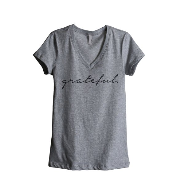 Thread Tank Grateful Women's Relaxed V-Neck T-Shirt Tee Heather Grey Small