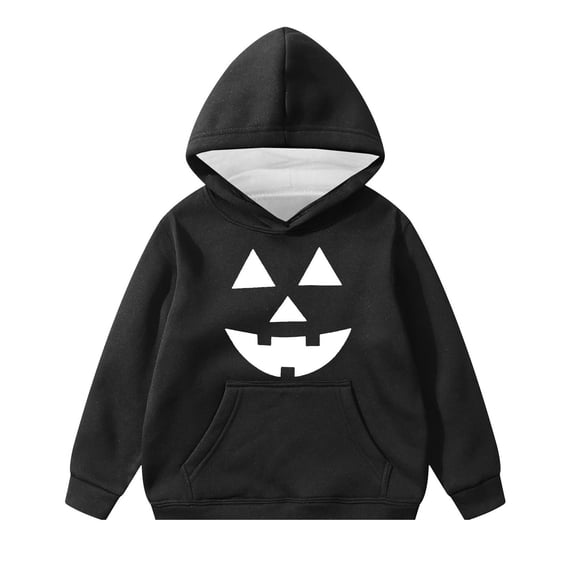 Tiijoy Boys Halloween Hoodie Pumpkin Face Print Pullover Sweatshirt, Black, Sizes 1-14