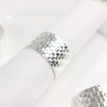 

4 Pack | Shiny Silver Metal Basket Weave Napkin Rings Cloth Napkin Holders