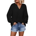 thumbnail image 7 of Naotn Ruched V Neck Shirts for Women Fall Fashion Long Smocked Ruffle Cuff Sleeve Blouses Loose Fit Solid Color Casual Tops, 7 of 7
