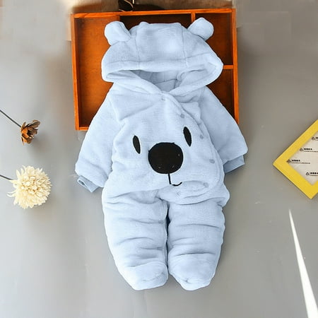 

Baby clothes for girls Newborn Baby Girl Boy Solid Cartoon Bear Velvet Hooded Jumpsuit Romper Clothes Fragarn
