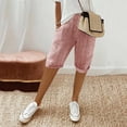 thumbnail image 2 of Gubotare Bermuda Shorts for Women Knee Length Drawstring Elastic Waist Shorts Summer Beach Shorts with Pockets,Red M, 2 of 5