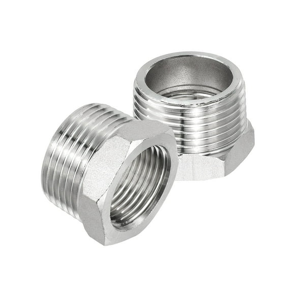 Uxcell Stainless Steel Reducer Hex Bushing, Pipe Reducing Adapter Fitting Connector 1" BSPT Male to 3/4" BSPT 2