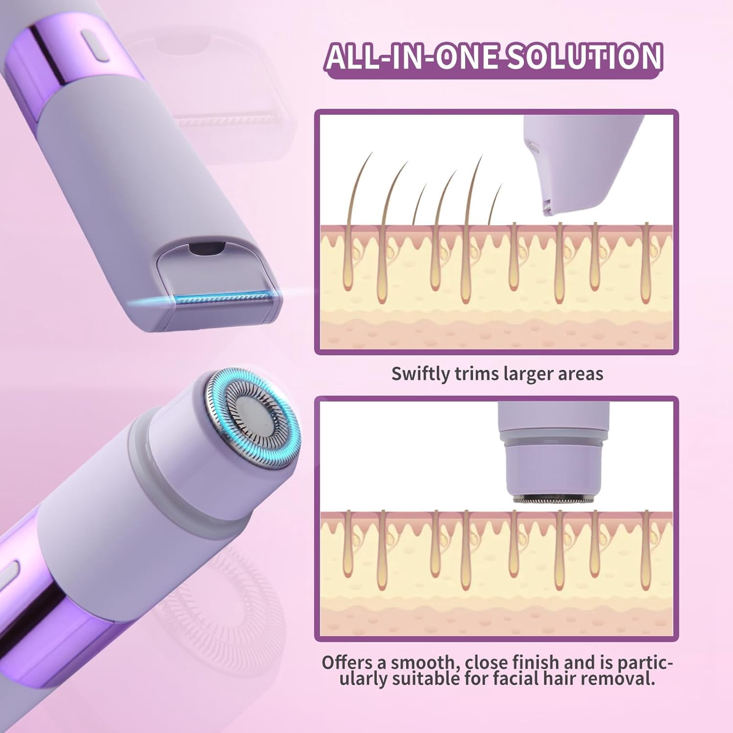 Bikini Trimmer for Women, Dual Head Electric Razors, Waterproof Pubic Hair Trimmer,Rechargeable Painless Silk Glide Pro Shaver for Underarm Leg Arm Body Face, Cherry
