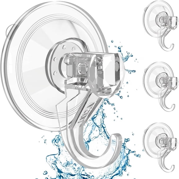 8PCS Large Suction Cup Hooks for Shower, Removable Double Towel for Bathroom, Heavy Duty Clear Wall for Glass Window Door Mirror Tile