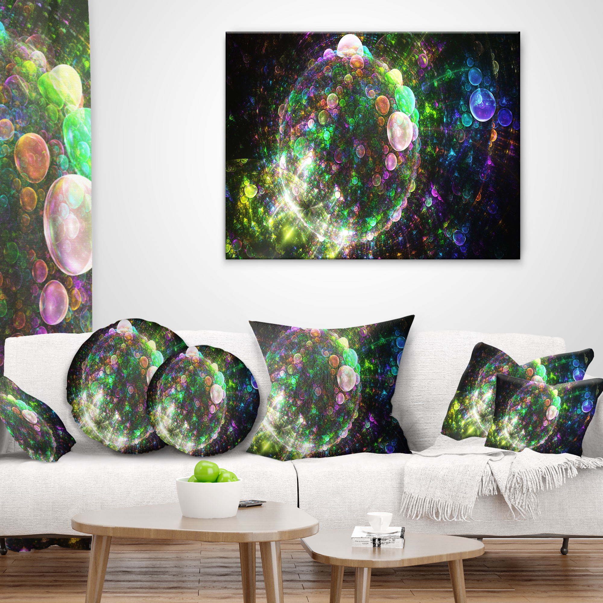 Designart Multi Color Spherical Planet Bubbles - Abstract Throw Pillow - 12x20
