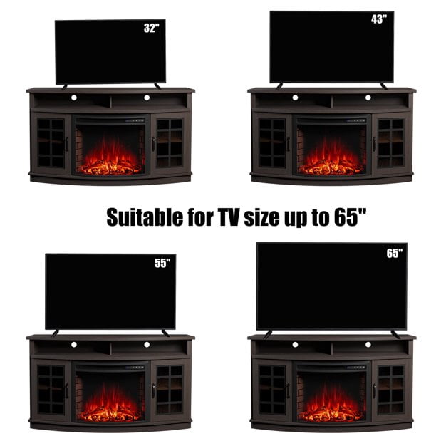 AMERLIFE Curved Fireplace TV Stand with 26 Curved Electric Fireplace,  Media Entertainment Center Farmhouse Glass Door Storage Wood Cabinet, Open  Shelve Console Table for TVs up to 65 Espresso - Walmart.com