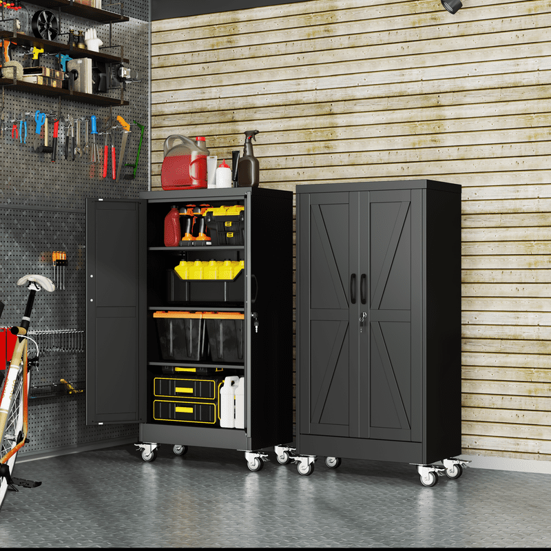 Garage Storage Cabinet with Doors and 4 Adjustable Shelves