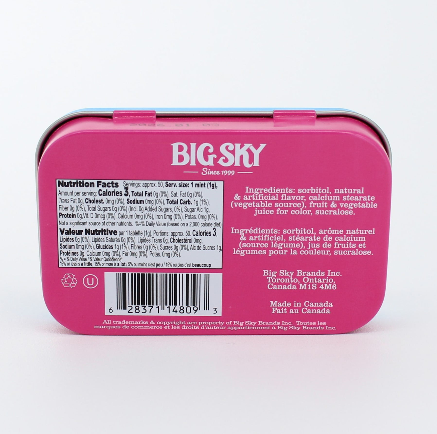 Big Sky Cotton Candy Mints Sugar Free, Vanilla Flavored, Allergens Not Contained, Contains 50 Mints, 1.76 oz.