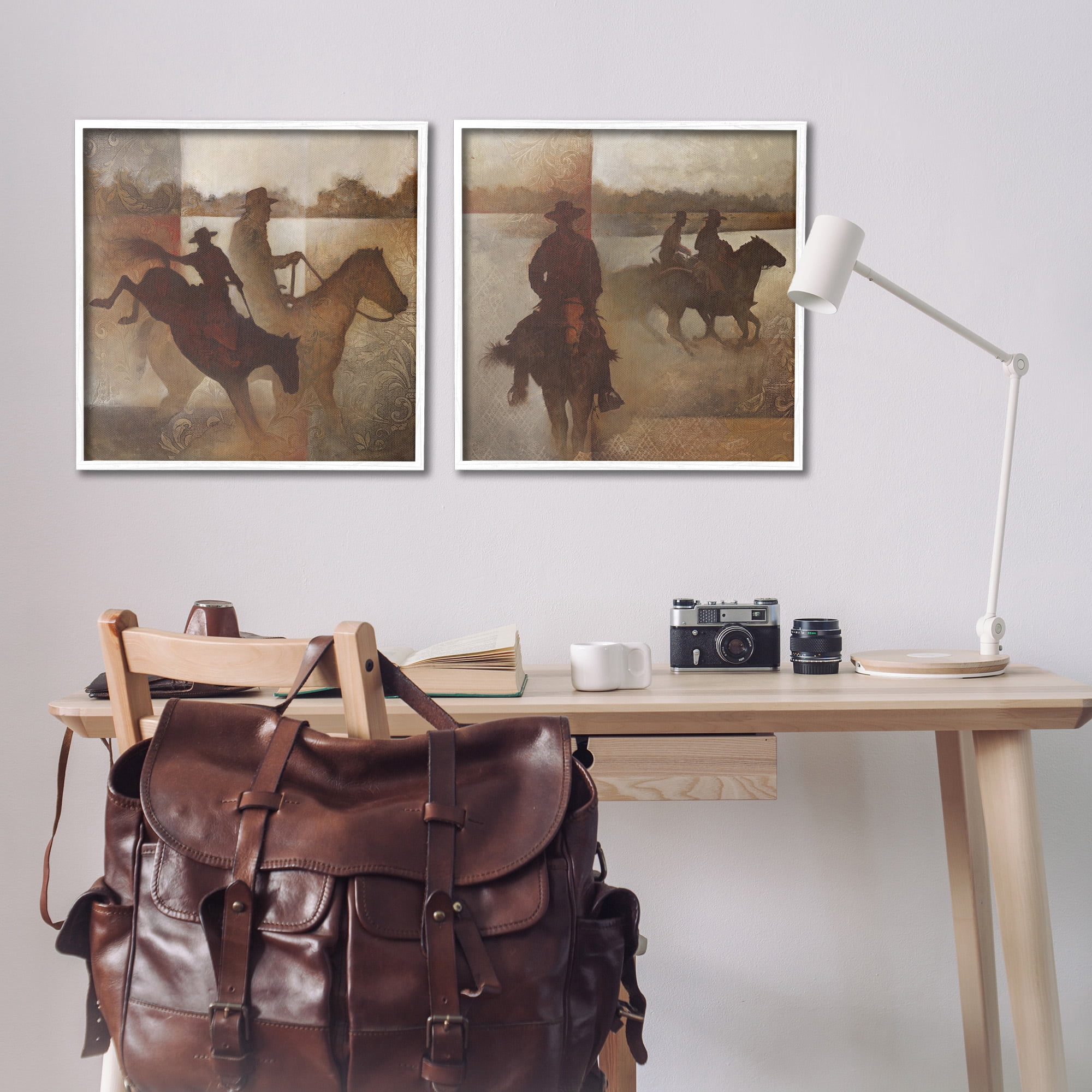 Stupell Industries Rodeo Cowboy Silhouette Animals & Insects Painting White Framed Art Print Wall Art, 24 x 24, Set of 2