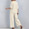 thumbnail image 3 of Linen Sets for Women 2 Piece 2026 Summer Plus Size 3/4 Sleeve Embroidered Tops Wide Leg Pants Casual Boho Beach Cute Outfits, 3 of 5