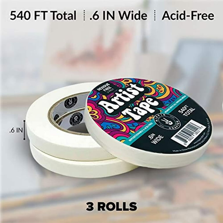 TSSART White Art Tape Medium Tack - Masking Artists Tape for Drafting Art Watercolor Painting Canvas Framing - Acid Free 1inch Wide 180ft Long