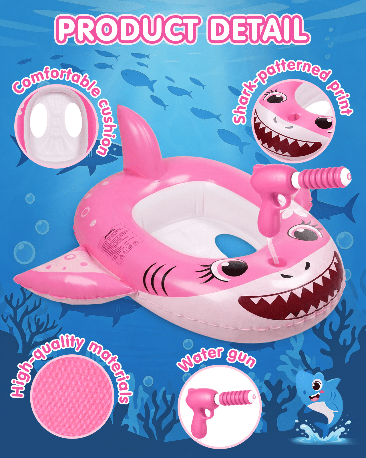 Inflatable Pool Floats for Kids, 2 Pack Shark Swimming Pool Toys with 2 Water Squirt for Summer Outdoor Water Game