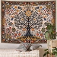 thumbnail image 2 of Folk Art Wall Tapestry - Tree of Life with Sun and Bird Wall Hanging for Bedroom and Living Room - Boho Floral Tapestries, 2 of 7