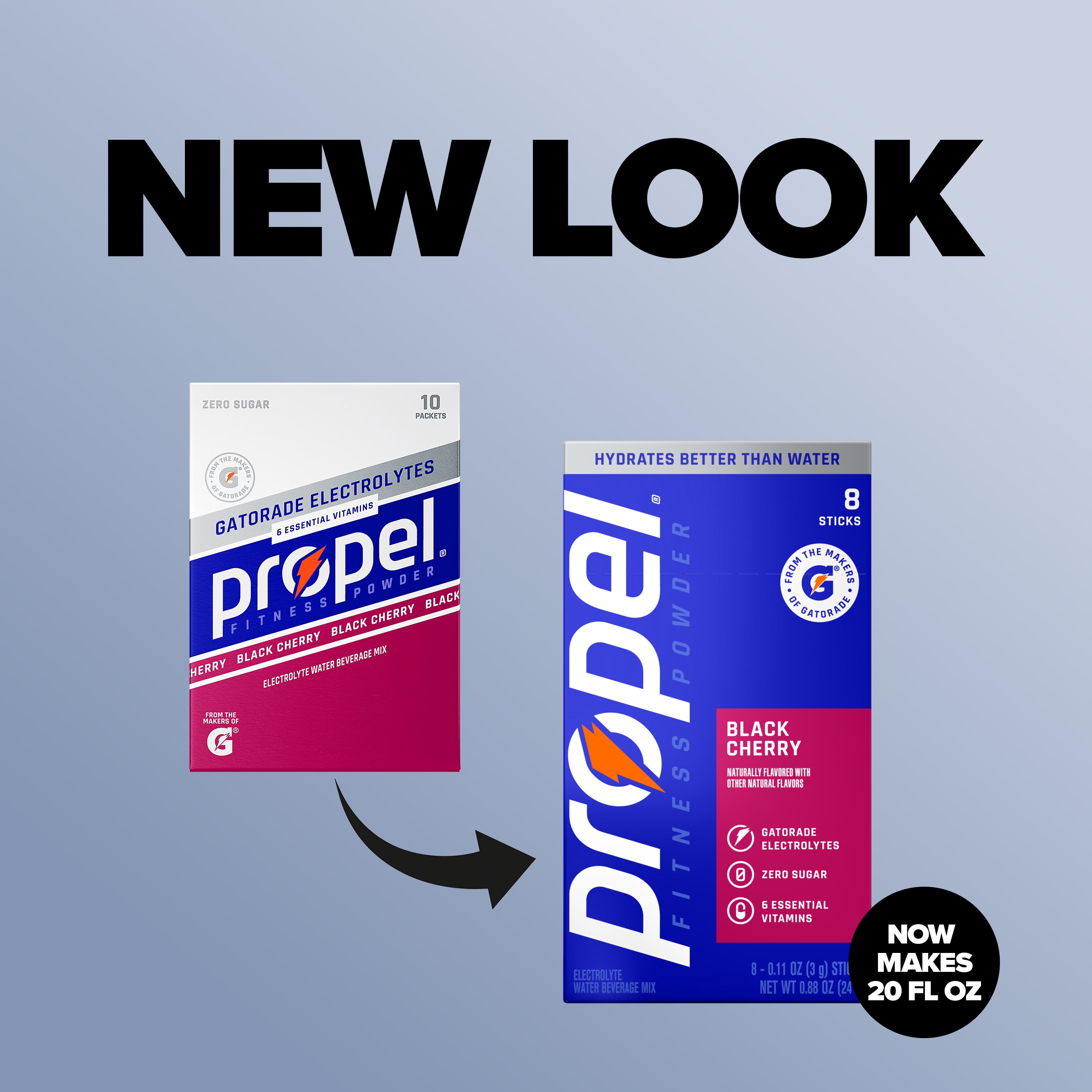 (3 pack) Propel Zero Sugar Black Cherry, On the Go Packs, Electrolyte Powder Drink Mix, 0.11 oz, 8 Count packets
