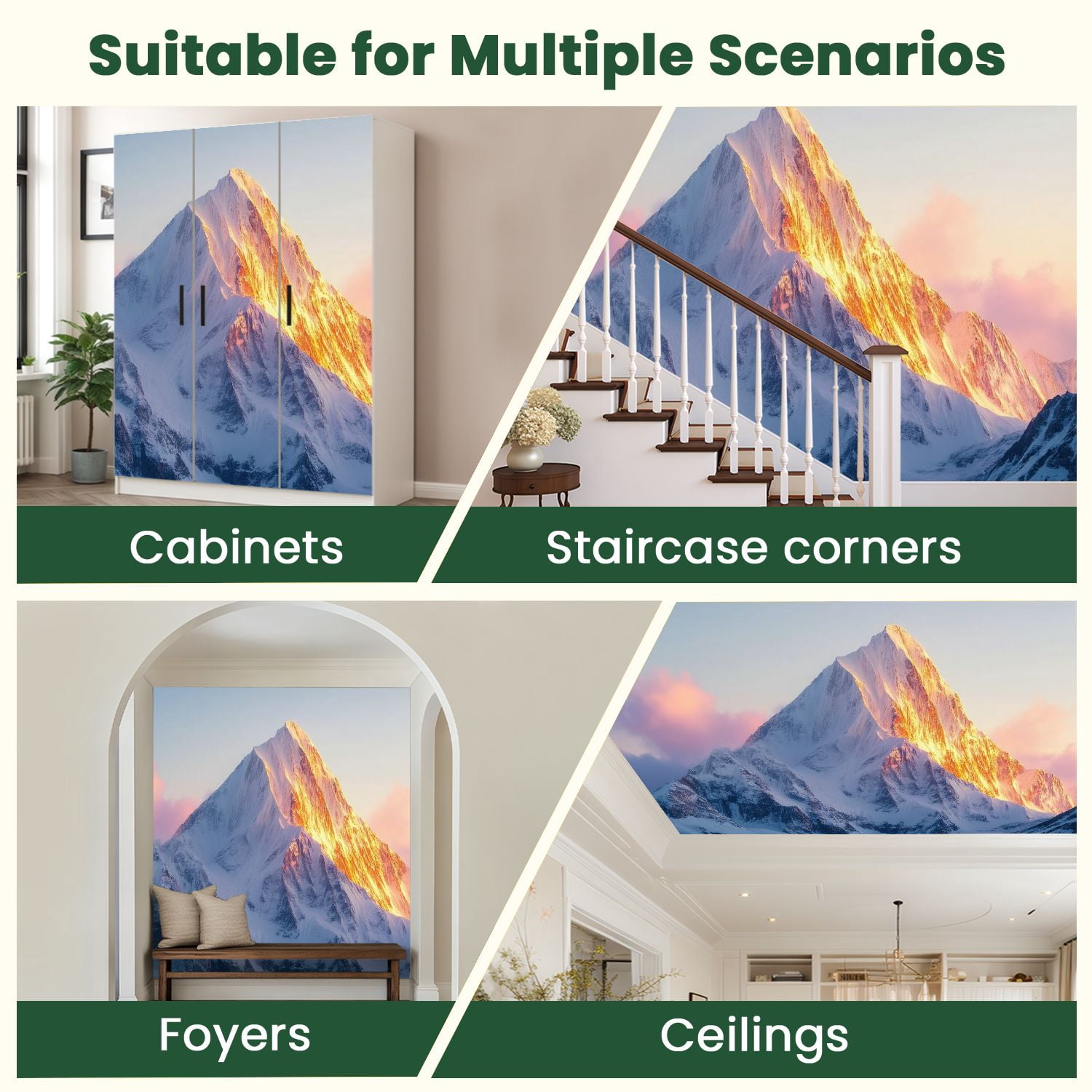 Peel and Stick Wallpaper Snow Mountain Nature Scenery Mountains Photo Snow covered Mountains Modern Art Wall Mural Decor Self Adhesive and Removable 100in x 144in