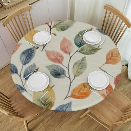 

Ullo0ord Burnt Orange Yellow Eucalyptus Table Cloth Round Fitted Tablecloths with Elastic Edge Fall Botanical Leaves Beige Wipeable Waterproof Table Cover for Kitchen Wedding 31 -35