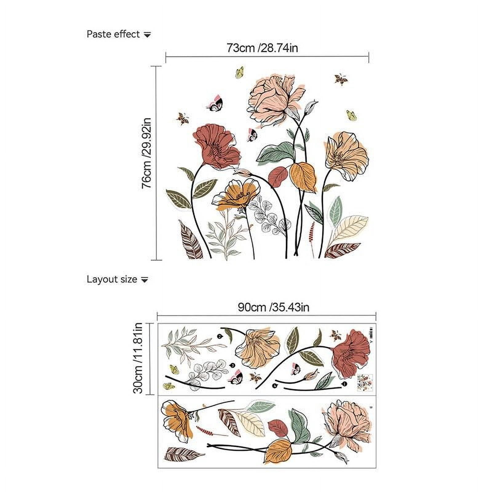 Boho Flower Wall Decals Wildflower Plants Grass Wall Stickers Large Floral Wall Art Decor for Living Room Bedroom Office TV Sofa Backdrop Home Decor Gifts for Mom