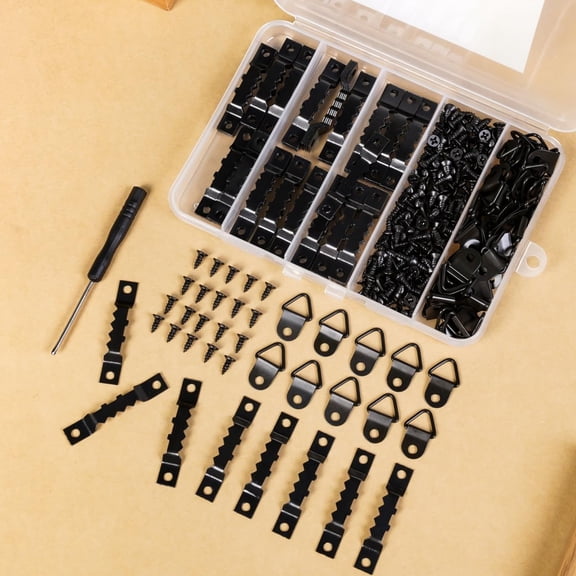 251 Pcs Picture Hanging Kit, Include 50 Sawtooth Picture Hangers, 50 D Rings, 150 Screws and Screwdriver, Heavy Duty Picture Frame Hanging Hardware for Wall Artworks Frame Canvas Mounting