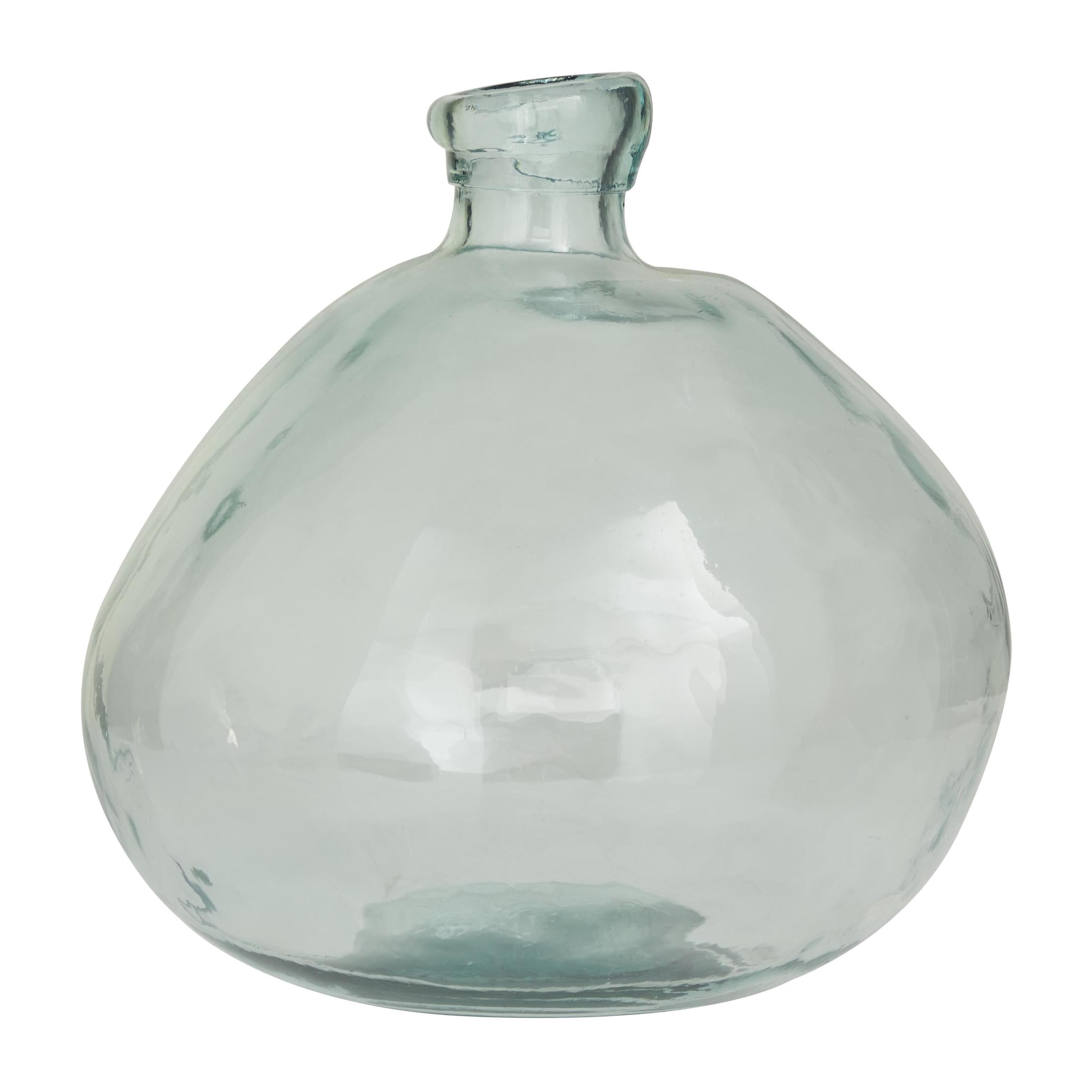 DecMode 13" Abstract Handmade Wide Spanish Bottle Neck Light Blue Recycled Glass Vase