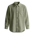 thumbnail image 6 of Men's Linen Shirt Long Sleeve Button Down Casual Lightweight Shirts Stylish Solid Color Loose Blouses with Pocket (L, Army Green), 6 of 7