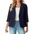 thumbnail image 5 of JWD Women's Slim Fit 3/4 Sleeve Notched Lapel Blazer - One Button Business Office Jacket with Pockets Navy Blue 16, 5 of 6