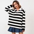 thumbnail image 2 of Domzest Striped Polo Shirt for Women Long Sleeve Rugby Collar Pullover Tops 2026 Trendy Casual Loose Fit Streetwear Tee Black XXL, 2 of 6