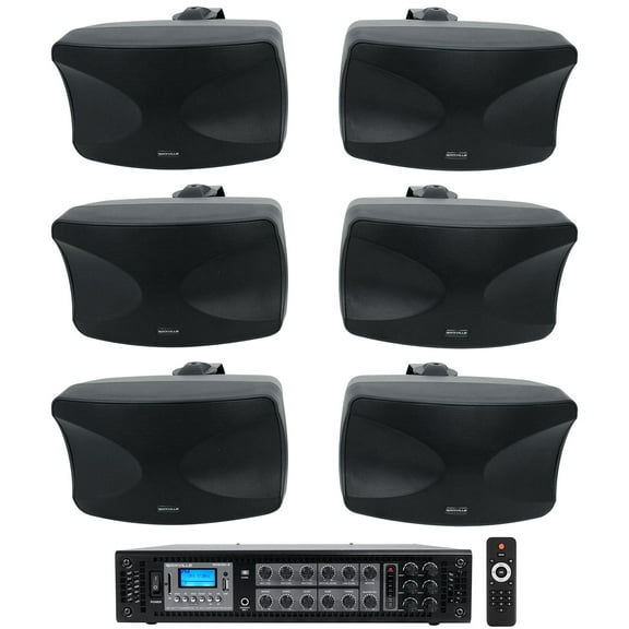 (6) Rockville WET-44 PRO Dual 4" 4-Way Swivel 70V Commercial Speakers in Black Amp