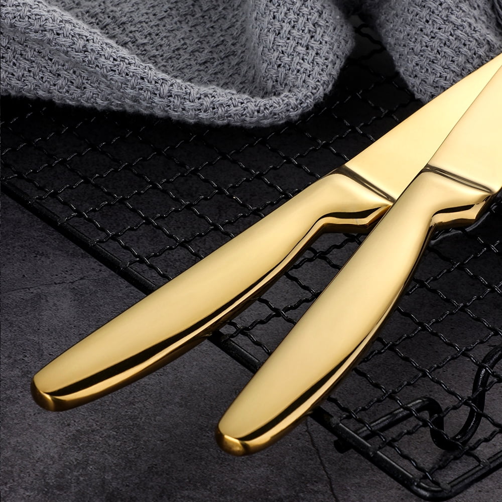 Buyer Star Gold Steak Knives Set of 6, Stainless Steel Serrated Kitchen Knife Set, Heavy Duty Dinner Knives for Cutting Meat, Beef, 8.6 Inch, Dishwasher Safe