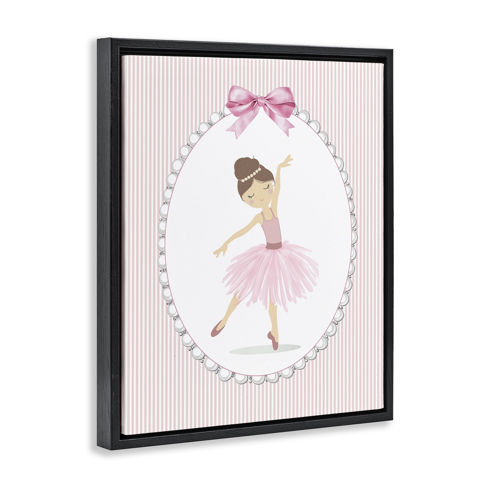 Stupell Industries Delicate Dance on Stripes Black Framed Floater Canvas Wall Art, design by Christine Simpson Art