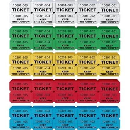 1000 Pcs Raffle Tickets Roll, 50/50 Raffle Tickets for Events, Fundraisers & Parties (5 Colors), Class Reward, Fundraiser & Prizes, Total in Five Colors (500 Pairs)