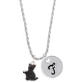 thumbnail image 1 of Delight Jewelry Resin Black Playing Cat Silvertone Script Initial Disc - F - Charm Necklace, 20"+3", 1 of 4