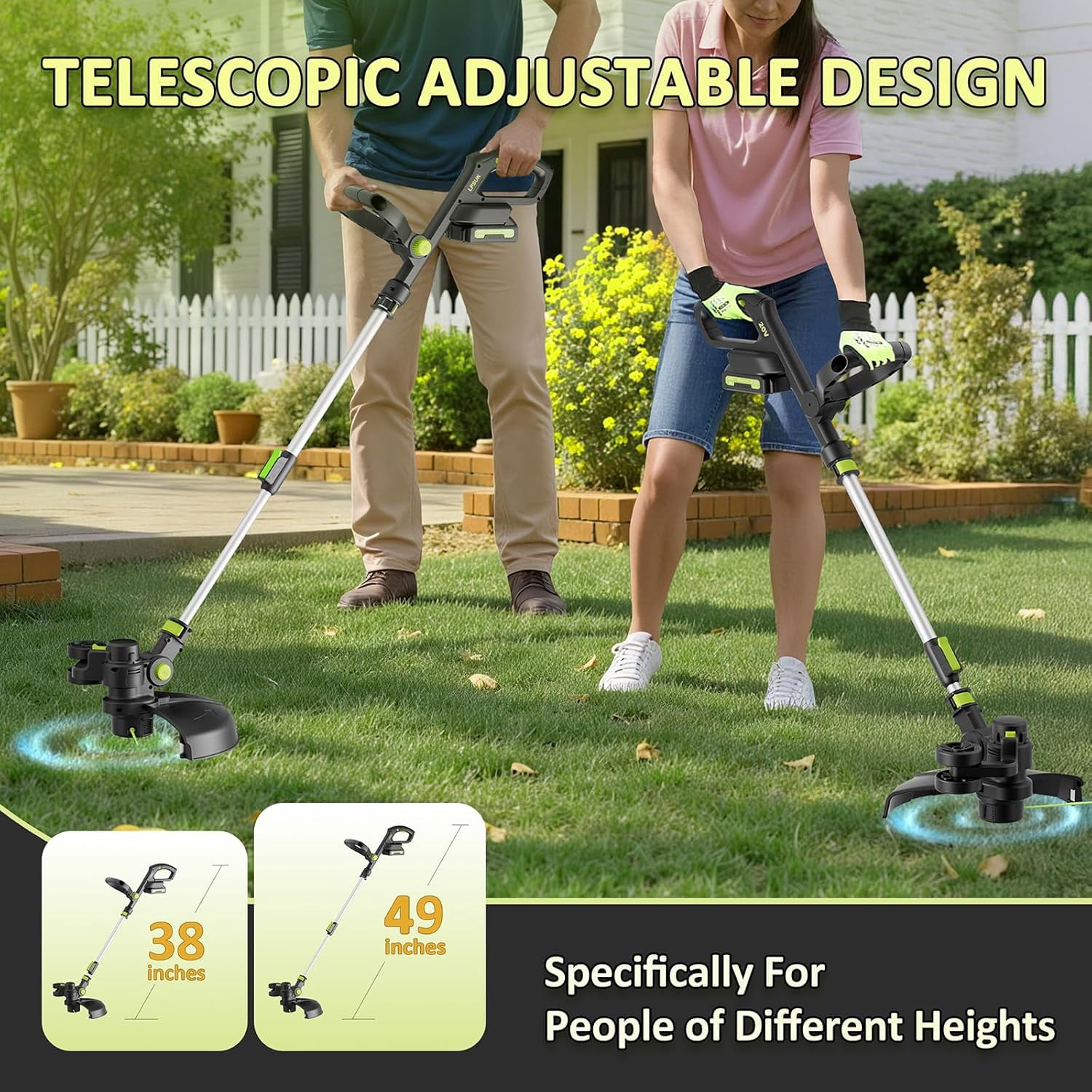 DSstyles Weed Wacker 20V Cordless String Trimmer, Two Powered with Fast Charger, 12'' Grass Cutter with Auto Line Feed,Garden,Green