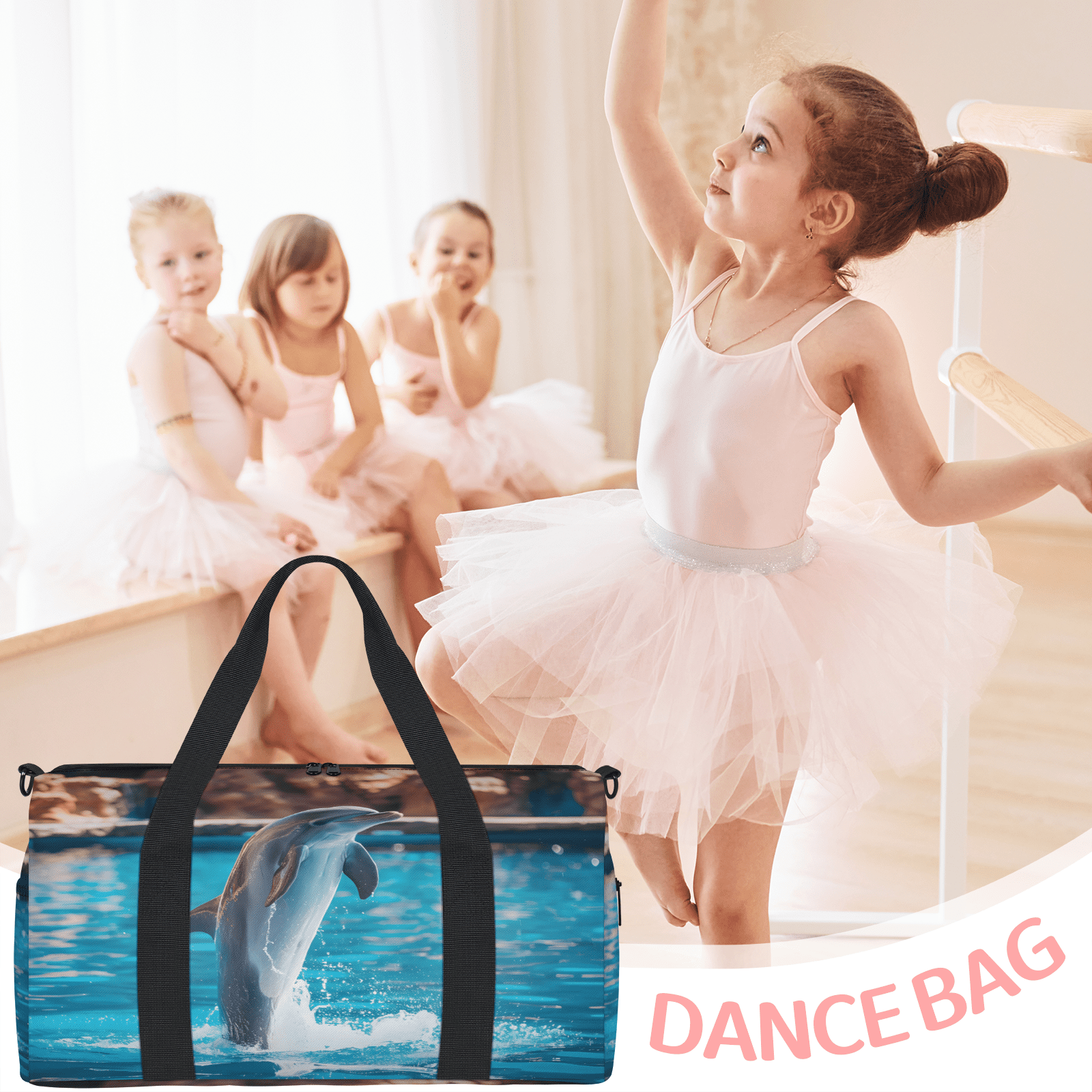Herdesigns Dolphin Travel Duffle Bag Sports Yoga Weekender Overnight Carry on Workout Bags Lightweight Waterproof Gym Tote Bag for Women