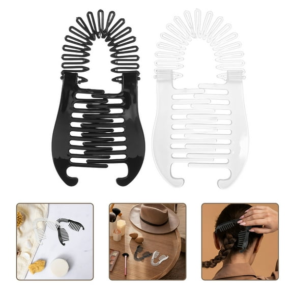 MLINS 4pcs Elongated Banana Hair Clips Women Ponytail Holder Plastic Two Sides Interlocking Combs For Thick Thin Hair Accessories Soft Bendable Curly Ponytail Hairpin