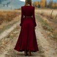 thumbnail image 5 of Women's Casual Dress Long Sleeve V-Neck Western Style Loose Fit Midi Dress for Spring Fall Daily,Wine,L, 5 of 5