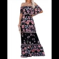 thumbnail image 1 of Vestido de Verano para Mujer, Estampado Floral, Hombros Descubiertos, Sin Mangas, Negro XL, 1 of 8