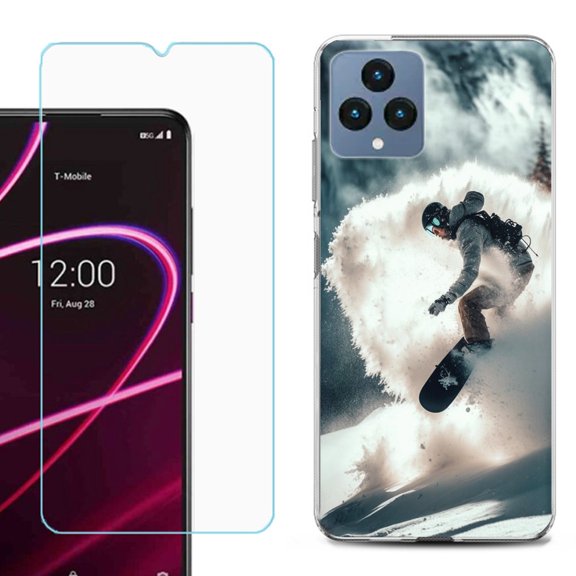 OneToughShield ® for T-Mobile Revvl 6x 5G Shockproof Phone Case, with Tempered Glass Screen Protector - Snowboarding