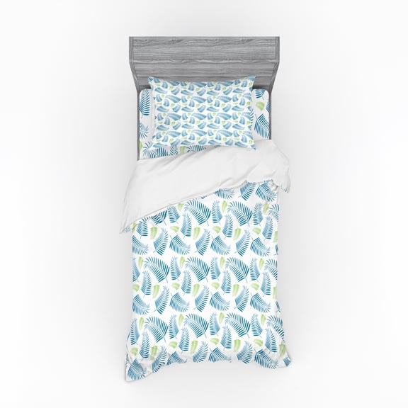 Ambesonne Tropical Bedding Set 3 Pcs, Palm Tree Leaves Pattern, Twin, Petrol Blue Lime Green